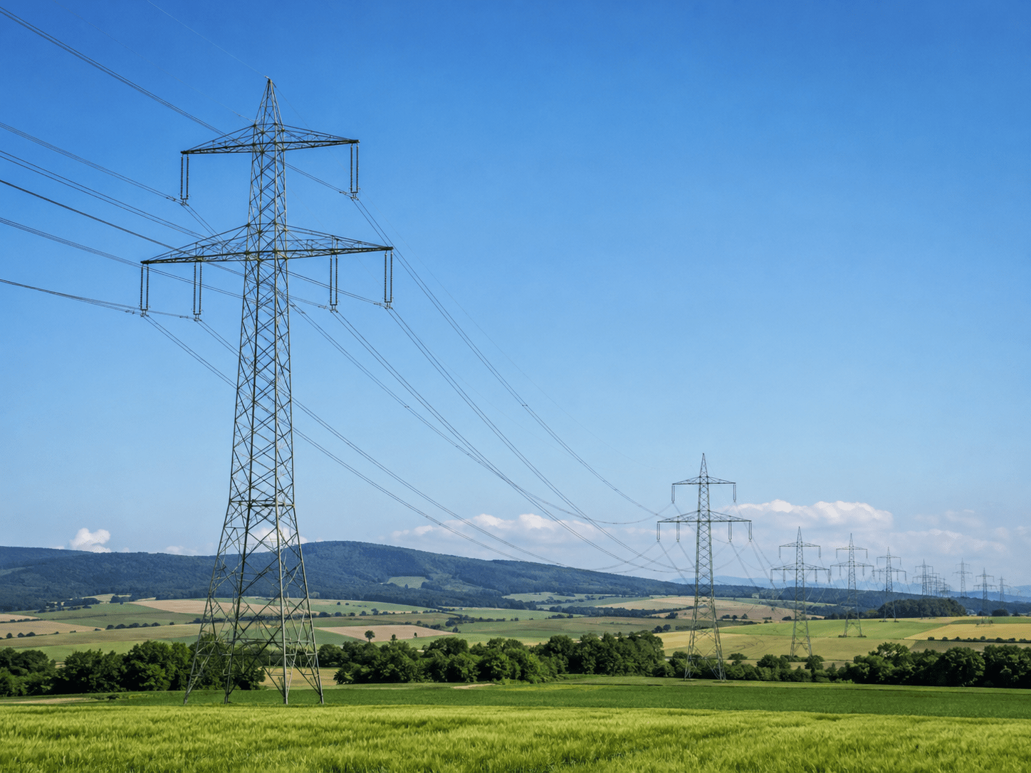 Hochspannungsleitungen als Teil eines überregionalen Stromleitungsnetzes